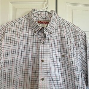 Men's L Wrangler White check Button down short sleeve Shirt left breast pocket